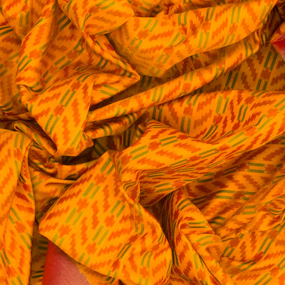 Yellow Handloom Pochampally Ikat Saree With Stripes-Yellow