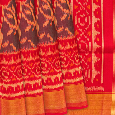 Red Handloom Rajkot Patola Silk Saree With Peacock Motifs-Red