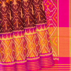 Maroon Handloom Rajkot Patola Silk Saree With Bird Motifs-Maroon