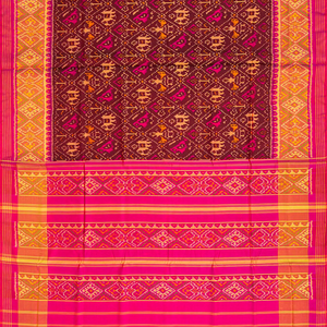 Maroon Handloom Rajkot Patola Silk Saree With Bird Motifs-Maroon