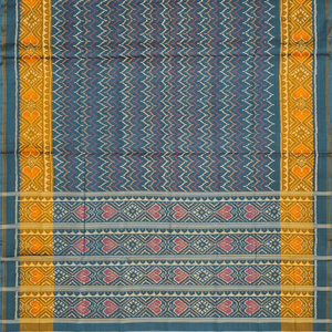 Steel Blue Handloom Rajkot Patola Silk Saree With Chevron Motifs-Steel Blue
