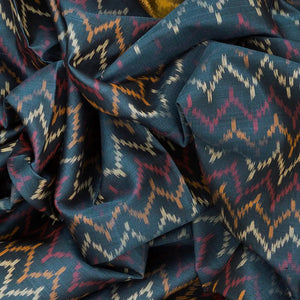 Steel Blue Handloom Rajkot Patola Silk Saree With Chevron Motifs-Steel Blue