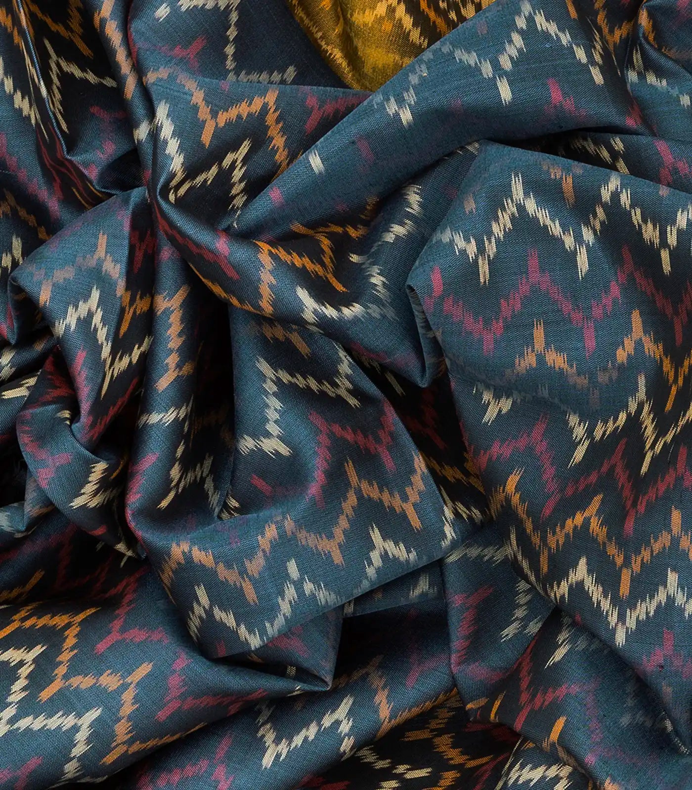 Steel Blue Handloom Rajkot Patola Silk Saree With Chevron Motifs-Steel Blue
