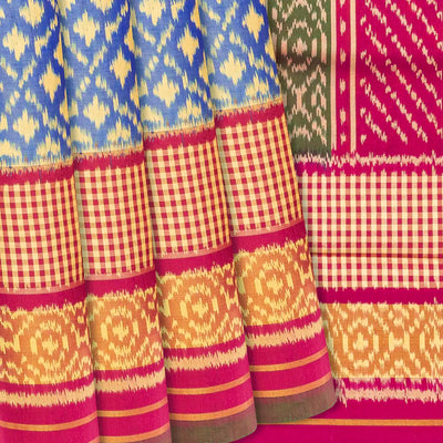 Light Blue Handloom Rajkot Patola Silk Saree With Diamond Motifs-Light Blue