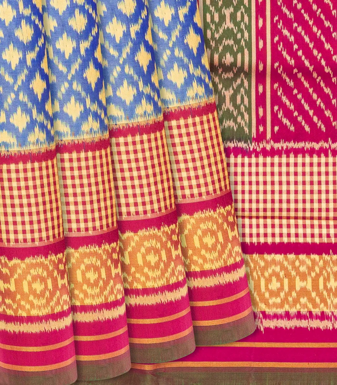 Light Blue Handloom Rajkot Patola Silk Saree With Diamond Motifs-Light Blue