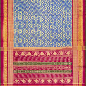 Light Blue Handloom Rajkot Patola Silk Saree With Diamond Motifs-Light Blue