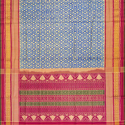 Light Blue Handloom Rajkot Patola Silk Saree With Diamond Motifs-Light Blue