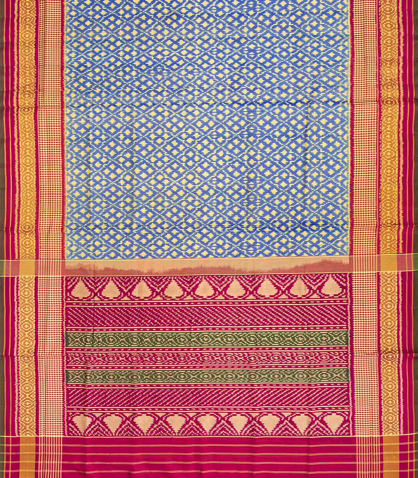 Light Blue Handloom Rajkot Patola Silk Saree With Diamond Motifs-Light Blue