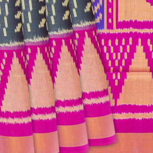 Dark Grey Handloom Rajkot Patola Silk Saree With Floral Motifs-Dark Grey