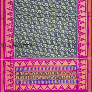 Dark Grey Handloom Rajkot Patola Silk Saree With Floral Motifs-Dark Grey