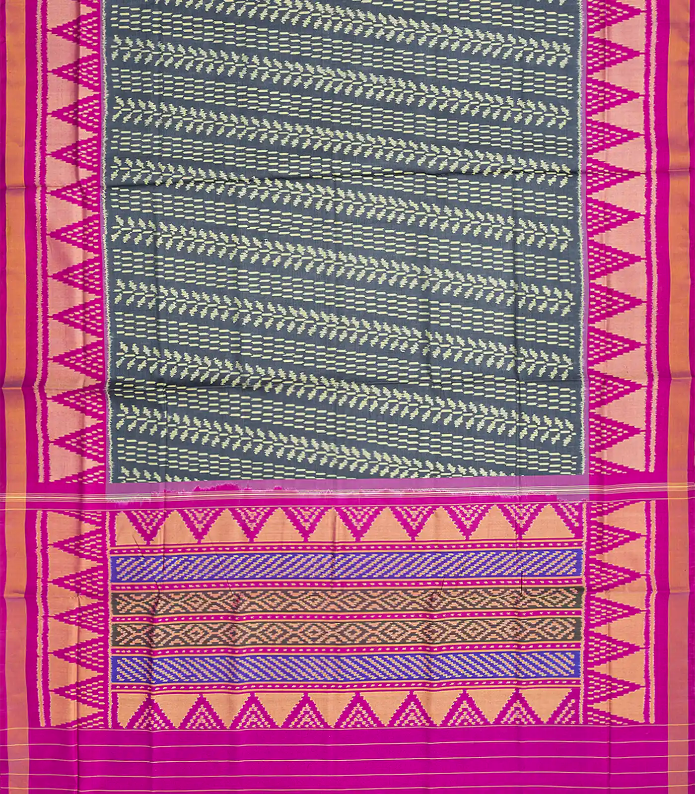 Dark Grey Handloom Rajkot Patola Silk Saree With Floral Motifs-Dark Grey