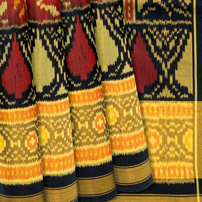 Maroon Handloom Rajkot Patola Silk Saree With Floral Motifs-Maroon