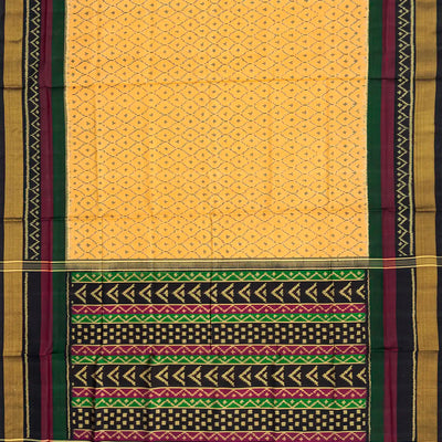 Sandal Handloom Rajkot Patola Silk Saree With Jaal Motifs-Sandal