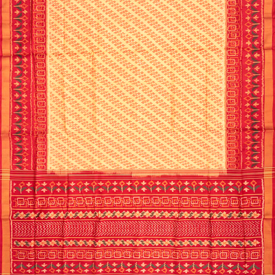Cream Handloom Rajkot Patola Silk Saree With Floral Motifs-Cream
