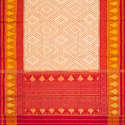 Off White Handloom Rajkot Patola Silk Saree With Diamond Motifs-Off White