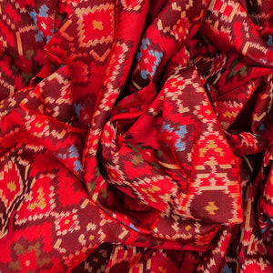 Red Handloom Rajkot Patola Silk Saree With Floral Motifs-Red