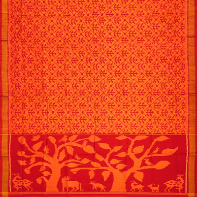 Orange Handloom Rajkot Patola Silk Saree With Floral Jaal Motifs-Orange