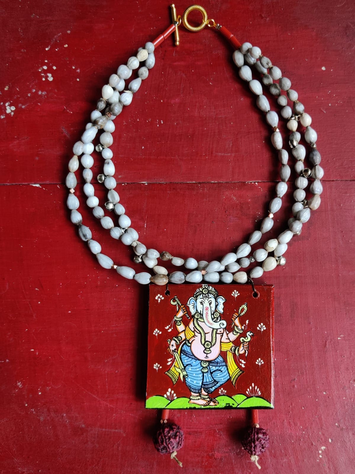 Shri Ganesh Pattachitra Hand-painted Natural Necklace