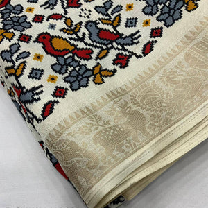 Pashmina ivory white  Ikkat Silk Saree