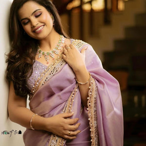 Mirror Work Tissue silk embroidery work saree