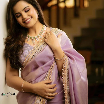 Mirror Work Tissue silk embroidery work saree