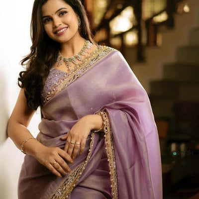 Mirror Work Tissue silk embroidery work saree