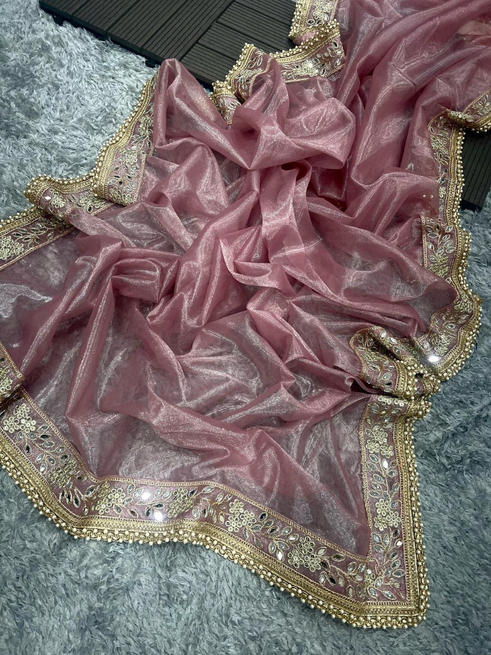 Mirror Work Tissue silk embroidery work saree
