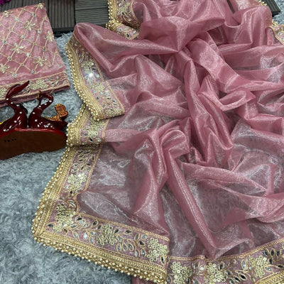 Mirror Work Tissue silk embroidery work saree