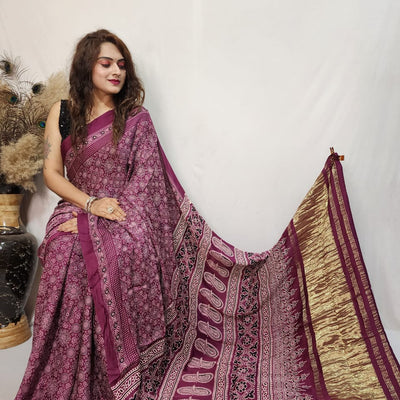Modal Silk Ajrakh work Saree