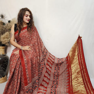 Modal Silk Ajrakh work Saree