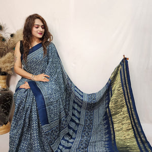 Modal Silk Ajrakh work Saree