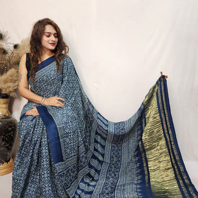 Modal Silk Ajrakh work Saree