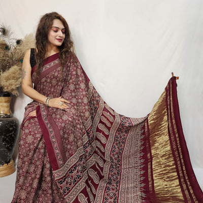 Modal Silk Ajrakh work Saree
