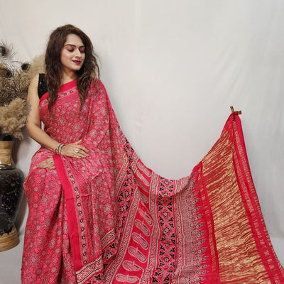 Modal Silk Ajrakh work Saree