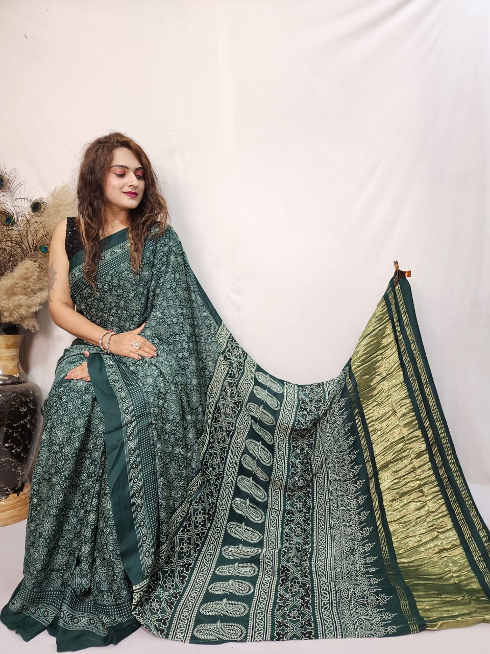 Modal Silk Ajrakh work Saree