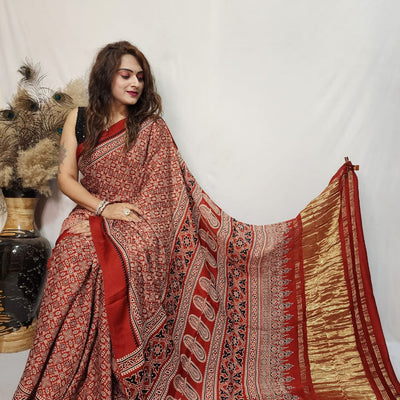 Modal Silk Ajrakh work Saree