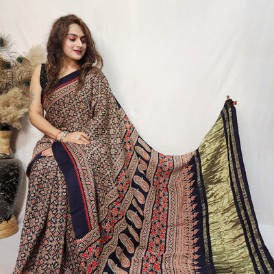 Modal Silk Ajrakh work Saree