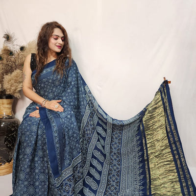 Modal Silk Ajrakh work Saree