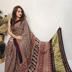 Modal Silk Ajrakh work Saree