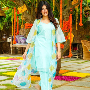 Crystal blue kurta jacket set