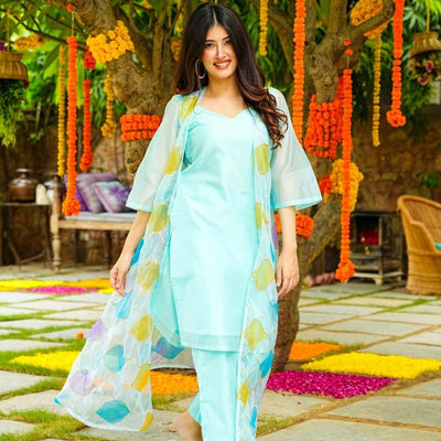 Crystal blue kurta jacket set