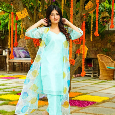 Crystal blue kurta jacket set