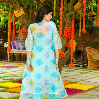 Crystal blue kurta jacket set