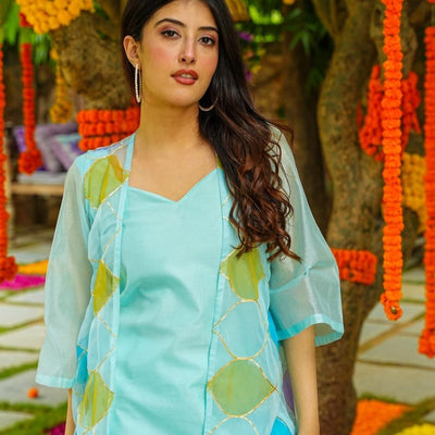 Crystal blue kurta jacket set