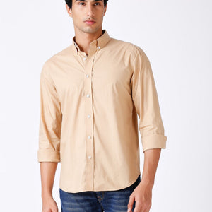 Solid Slim Fit Beige Casual Shirt