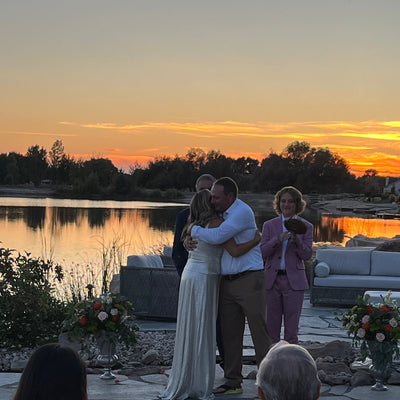 Sunset Orange and Pink Lakeside Wedding
