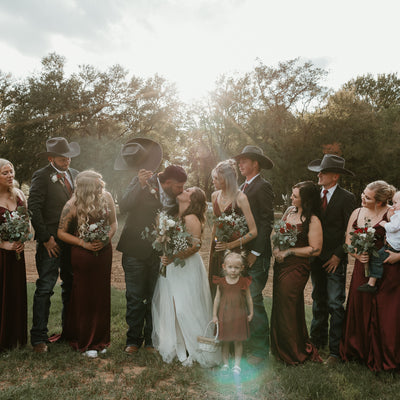 Country Crimson and White Rural Wedding