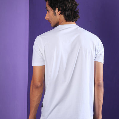 Rare Rabbit Men's Forest White Crew Neck Placement Graphic Print Slim Fit T-Shirt