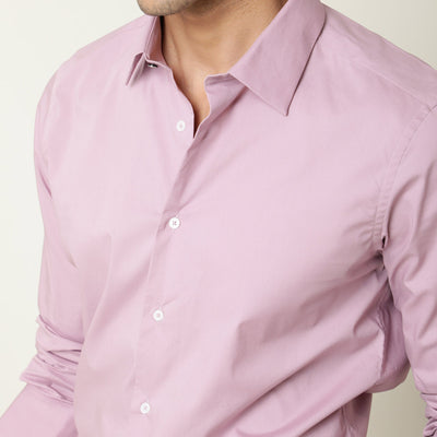 Rare Rabbit Men's Neutons Pink Cotton Lycra Fabric Full Sleeves Solid Shirt