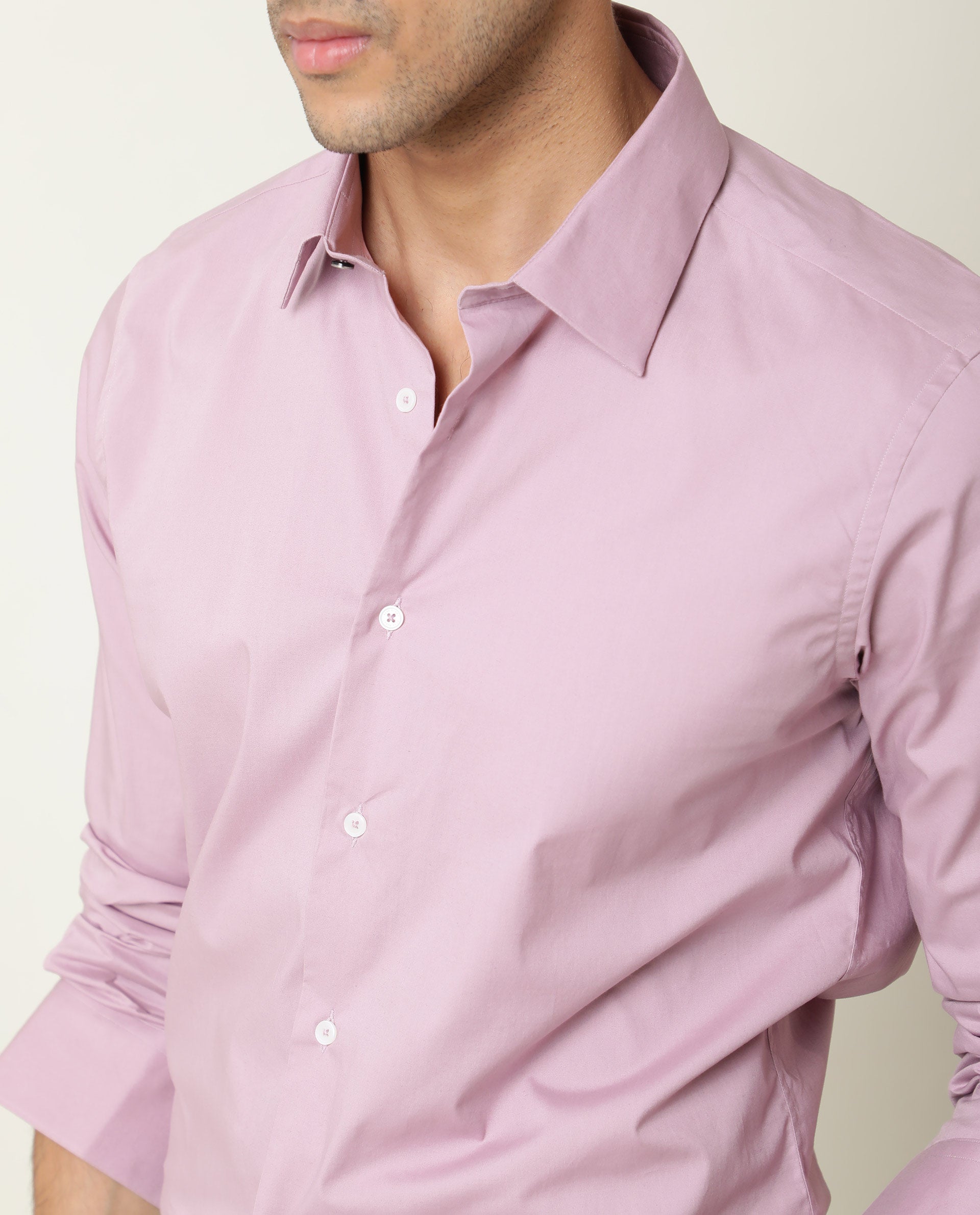 Rare Rabbit Men's Neutons Pink Cotton Lycra Fabric Full Sleeves Solid Shirt